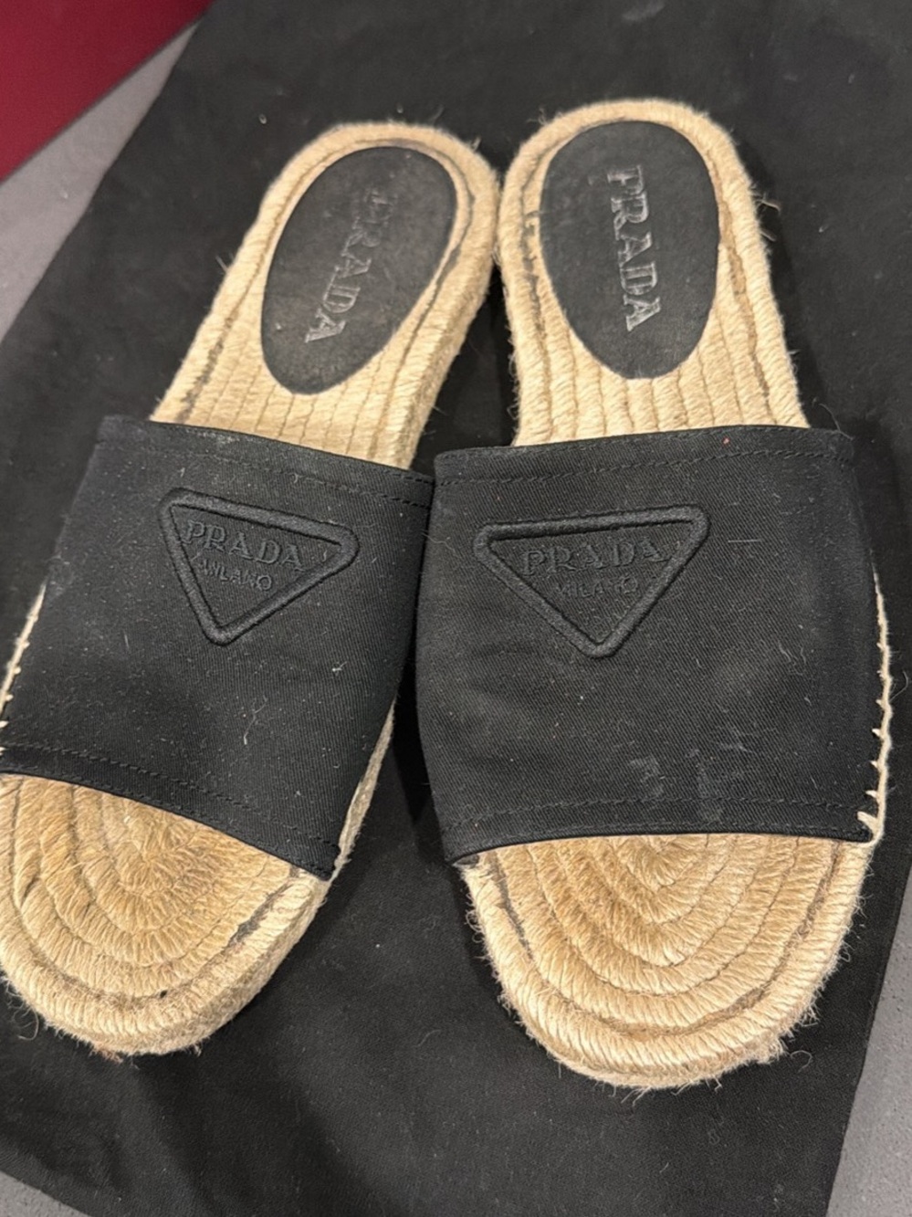 Prada Black Canvas Espadrille Mules with Jute Footbed